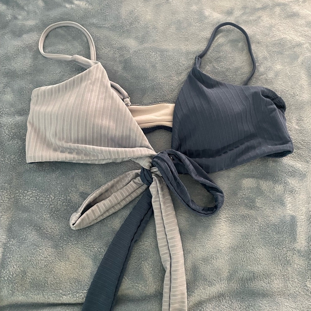 Two-Tone Striped Bikini Top